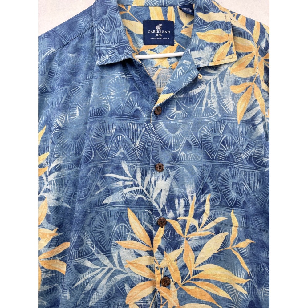 Caribbean Joe Silk Shirt Mens L Tropical Palm Leaf Button Down Aloha